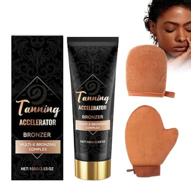 Crème Autobronzante Naturelle & Durable Pour Le Visage Et Le Corps | Teint Hâlé Rapide En 1 Heure, Sans Odeur Artificielle, Résistante à L Kit Avec Gant Applicateur, 100g