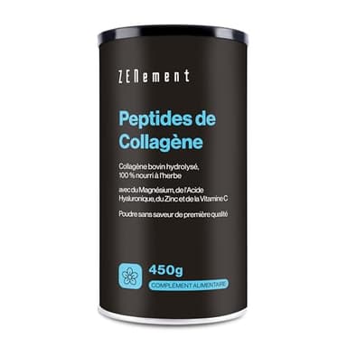 Peptides de Collagène Hydrolysé de Bovins provenants de Pâturages - avec Magnésium, Acide Hyaluronique, Zinc et Vitamine C - Non Aromatisé - Haute Solubilité - 450 g