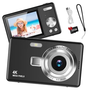Appareil Photo numérique 1080P FHD Appareil Photo Compact 44MP avec écran LCD 2,4" Zoom numérique 16X Vlogging Appareil Photo numérique Portable avec Carte SD 32 Go pour Enfants (Gris foncé)