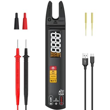 BSIDE U0 Multimètre Numérique Pince Ampèremétrique Ouverte Entièrement Automatique pour AC DC Courant Tension Résistance et Continuité Mini Détecteur de Tension Rechargeable avec Sondes prolongées