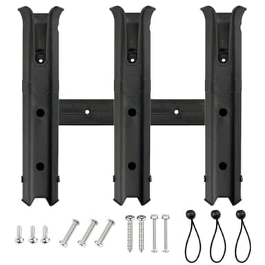 KOVNISE Support de Canne à Pêche - 3 Tubes - Support Mural Portable pour Canne à Pêche - pour Bateaux, Garage, Glacière, Remorque (Noir)