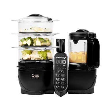 Babymoov Robot Cuiseur Bébé Nutribaby(+) XL - Grande Capacité 2,9L - Jusqu'à 14 Repas en 1 Cycle - 6 Fonctions en 1-2 Paniers Vapeur - Diversification Alimentaire - Mixeur Cuiseur Bébé, Noir