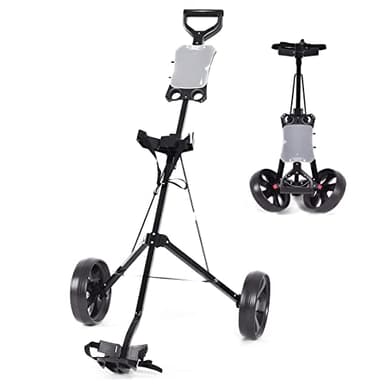 GYMAX Chariot de Golf à 2 Roues, Voiturette Golf Pliable avec Tableau de Score, Chariot de Golf Manuel avec Cadre en Acier Stable et Robuste, 97,5 x 68 x 111 cm, Noir