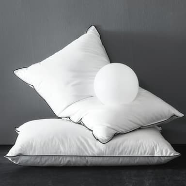 KUSNUG Oreiller en d'oie Duvet 60x60 Lot de 2, Duvet et Plumes de Haute Qualité entourés d'un Tissu en 100% Coton Biologique, Oreiller D'hôtel Ergonomique à 3 Chambres, Coussin de Sommeil Moelleux