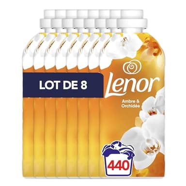 Lenor Adoucissant 440 Lavages (55x8), Parfum Ambre et Orchidée, 24H De Fraîcheur Relaxante, Avec Une Touche D’Huiles Essentielles, Testé Dermatologiquement, Fabriqué En France