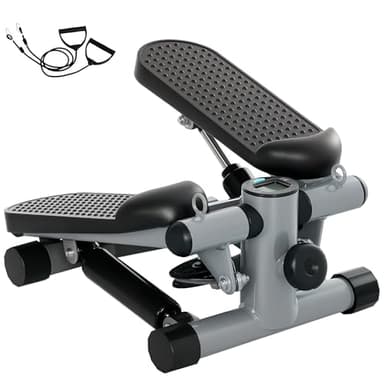 SPORTNOW Mini Stepper de Fitness pour la Maison, Machine de Step, Appareil de Fitness avec Bandes de résistance, écran LCD et pédales antidérapantes, Charge 100 kg, Gris
