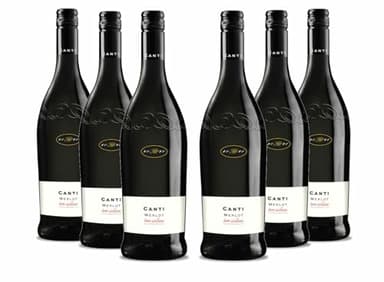 Canti - Merlot Terre Siciliane I.G.T., Vin Rouge Italien Sec Sicilien, Saveur Ronde avec un Goût Fruité et des Notes de Chocolat Noir, 6x750 ml