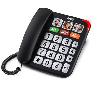 SPC Comfort Numbers Pro – Téléphone Fixe Senior avec Grandes Touches et Sonnerie très élevée | Amplificateur +20dB | 6 Contacts directs, Mains Libres | Compatible Aides auditives - Noir
