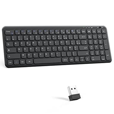 OMOTON Clavier sans Fil 2.4 Ghz, Clavier AZERTY sans Fil Silencieux pour Windows 11/10/8/7, PC, Ordinateur Bureau/Portable, Clavier USB avec Pavé Numérique, 12 Raccourcis Multimédias, Ultra-Mince