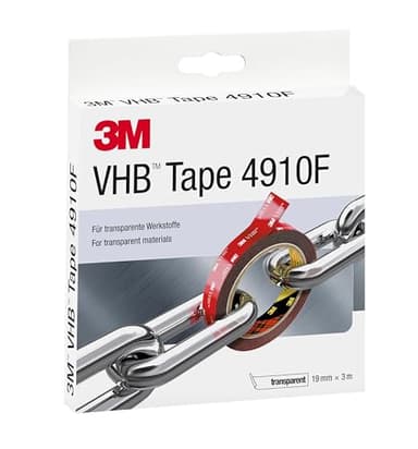 3M VHB 4910F, Ruban Adhésif Mousse Double Face - pour Créer des Assemblages de Matériaux Transparents ou Partout où un Collage Transparent est Nécessaire - Transparent, 19 mm x 3 m, 1.0 mm (1 Rouleau)