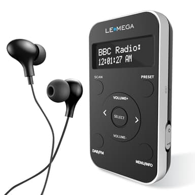 LEMEGA PR1L Radio Dab de Poche, Radio FM,Radio Dab+ Portable, écouteurs Inclus, Batterie Rechargeable, 40 présélections, écran LCD, Radio Dab pour Le Sport avec Interrupteur verrouillable.Noir/Argent