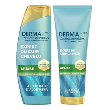 DermaXPro by Head & Shoulders Apaise Shampoing Antipelliculaire 250ml + Après-Shampoing 220ml Aloe Vera, Hydrate les Cheveux et Apaise le Cuir Chevelu