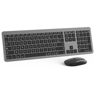 seenda Ensemble Clavier et Souris sans Fil, Clavier Ultra Fin Full Size, Clavier Silencieux avec Protection en Silicone pour PC/Ordinateur Portable/Smart TV, Disposition AZERTY, Gris