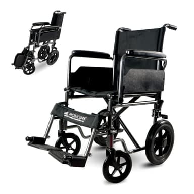 Mobiclinic®, Fauteuil roulant pliable, S230, Léger, Siège 43 cm, Repose-pieds rabattables et amovibles, Accoudoirs rembourrés, Petites roues, Frein de stationnement à pied