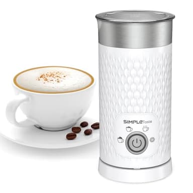 SIMPLETaste Mousseur à lait électrique 4 en 1, mousseur à lait automatique chaud et froid et chauffe-lait pour latte, cappuccinos (Blanc)