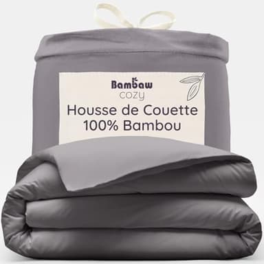Bambaw Housse de Couette 220x240 Bambou, Drap Fraicheur Hypoallergénique, Drap en Bambou Durable, Housse de Couette Anti Acariens pour 2 Personnes (Gris Foncé)