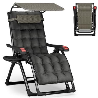 ATORPOK SHOP Bain de Soleil Chaise Longue de Jardin avec Pare-Soleil & Coussin，Fauteuil de Jardin Chaise Longue Pliable & Inclinable，capacité 200kg Pliable & résistant aux intempéries