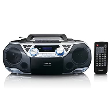Lenco SCD-720 Boombox DAB+, Bluetooth 5.0, lecteur CD/MP3, lecteur de cassettes, radio FM, port USB, 2 x 6 W RMS et Bass Reflex, télécommande, argent