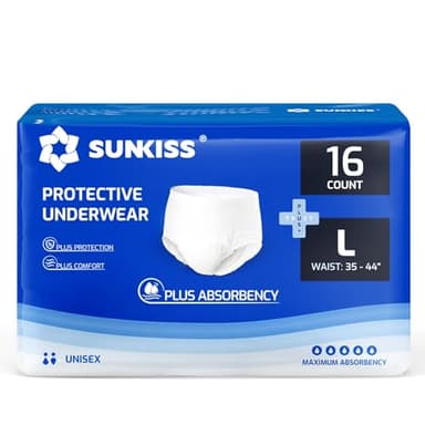 SUNKISS TrustPlus Culottes Adultes pour Incontinence, Culotte Absorbante Adulte, Jetables pour Homme et Femme, Pull Up Diaper Pants, Contrôle des Odeurs, Anti-fuites, Unisexe, L, 16 Unités