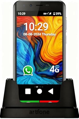 artfone Smartphone Senior Facile 4G avec Grandes Icônes丨téléphone Portable senior丨Bouton d'appel d'urgence丨Whatsapp丨GPS丨Écran 5" 丨Caméra 13MP丨Android 12丨Batterie de 2800 mAh丨Wi-FI丨Socle de Charge-Noir