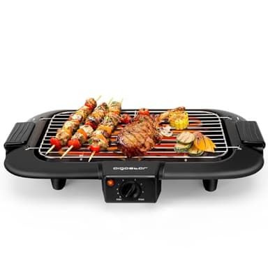 Aigostar Barbecue électrique de table avec thermostat réglable, bac récupérateur de graisse, cuisson lente et rapide, puissance 2000 W, noir