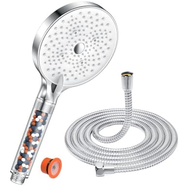 YEAUPE PRO Pommeau de douche avec tuyau de 1,6 m, économe en eau, avec filtre, augmente la pression avec 6 types de jet, grand pommeau de douche (diamètre 130 mm), douchette à main avec fonction