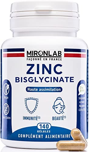 ZINC Bisglycinate Naturel 40mg | + Vitamines B2 B3 B6 | Dosage Optimal & Haute Assimilation Testés | 140 Gélules | 5 mois de cure de Zinc Complément Alimentaire | Laboratoire Français MIRONLAB