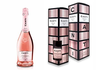 Canti - Prosecco D.O.C. Millesimato, Vin Petillant Extra Sec Rose, Coffret Cadeau Vin, Élaboré à Partir du Cépage Glera et Pinot Noir de Venise, Goût Frais et Doux, 1x750 ml