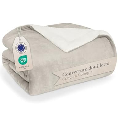 Blumtal Plaid 220 x 240 - Plaid Certifié Oeko-TEX®, Plaid Sherpa, Couverture Haute Qualité, Doux, Moelleux, Taupe
