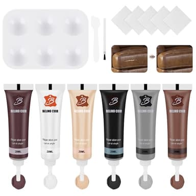 Kit Reparation Simili Cuir, 6 Couleurs Creme Reparatrice pour Le Cuir, Gel de Réparation pour Cuir, Pâte Réparatrice Cuir, Convient aux Produits en Cuir, Canapés, Sièges de Voiture, Vestes en Cuir