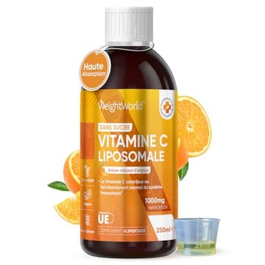 Vitamine C Liposomale 1000mg Liquide Pour Fatigue, Système Immunitaire Adulte (EFSA) - Vit C Acide Ascorbique (Antioxydant) Avec Vitamine E Pour Absorption Rapide, Vegan Goût Orange Sans Sucre 250ml