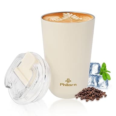 Philorn Tasse Isotherme avec Couvercle, 380ml Mug Café à Emporter, Sans BPA Mug Café pour Voiture, Mug de Voyage Isotherme Blanche