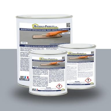 MATPRO - Mortier Époxy Réparation Rapide Trafic Haute Performance - Sans Solvant ni Retrait, Antidérapant, Imperméable - Sol Béton, Trou - Gris Béton - 2.5Kg