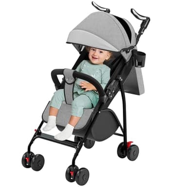 Poussette canne compacte Ingenious,avec position allongée,de la naissance à 4 ans (Jusqu’à 25 kg),47 * 72 * 97cm, Assis/Couché, Moustiquaire en coton, gris
