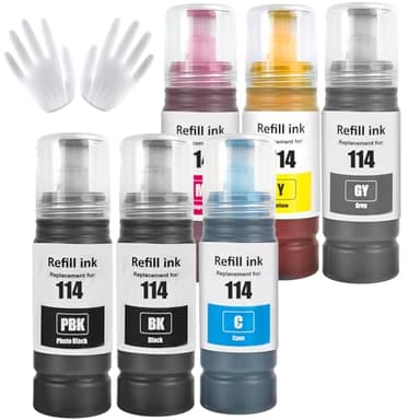 ASEKER 114 Encre Compatible pour Epson EcoTank ET-8550 ET-8500 Imprimante 6 Couleurs Multipack (BK/PBK/C/M/Y/GY)