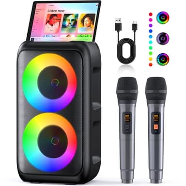 Ankuka Karaoké Adulte (2026 Nouvelle Génération) | Enceinte Karaoke avec 2 Micro sans Fil | Compatible avec TV/Smartphone/iPad/TWS/AUX/USB/FM | pour Les fête, Les Anniversaire, Les Voyage (Noir)