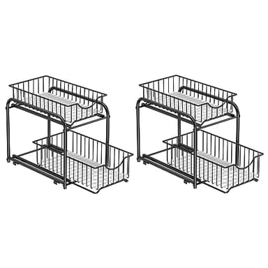 SONGMICS Lot de 2, Organiseur de Cuisine, Étagère sous Évier, 2 Paniers Coulissants, Empilable, Rangement dans Placard, sous Lavabo, avec Tiroirs, pour Cuisine, Salle de Bain, Noir Classique KCS017B02