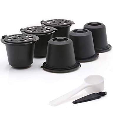Zalati Capsules de café 6 pièces rechargeables Filtres à café réutilisables avec cuillère et brosse pour tasses Nespresso OriginalLine compatibles