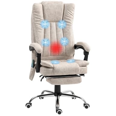 Vinsetto Fauteuil de Bureau massant et Chauffant, Chaise de Bureau Ergonomique avec Dossier inclinable, Hauteur réglable, Repose-Pied et télécommande Filaire, pivotant à 360°, crème