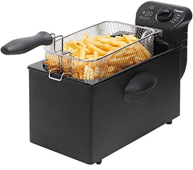 Bestron Friteuse à huile avec technologie zone froide, 3,5 litres, Avec régulateur de température, Lavable au lave-vaisselle, 2000 Watts, Aluminium, Couleur: Noir