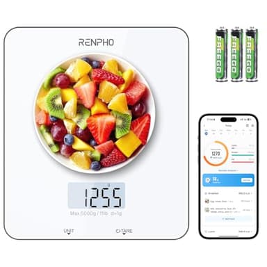 Balance de Cuisine Numérique RENPHO, Balance électronique pour La Cuisson et le Café, Appareil de Balance de Cuisson pour Céto, Macro, Calories et Perte de Poids avec Application pour Smartphone