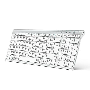 iClever Clavier Bluetooth, Clavier sans Fil Rechargeable Connecter 1 à 3 appareils AZERTY Mac iPad air Pro Tablette Ordinateur PC iPhone iOS Android Windows Ultra-Mince