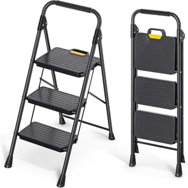KINGRACK Escabeau à 3 marches en Acier Robuste avec Larges pédales antidérapantes, Main Courante, Design de Verrouillage sécurisé, Passe Les Tests de Charge de 362,9 kg, échelle Pliable Portable pour