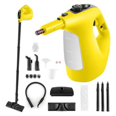COSTWAY Nettoyeur Vapeur Portatif 1400W avec 14 Accessoires, Balai Vapeur Durée d'Utilisation Illimitée Réservoir d'Eau 400 ml, Nettoyant Vapeur pour Canapé Vitre Plancher Tapis Rideaux (Jaune)