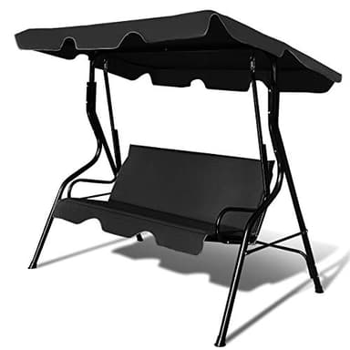 COSTWAY Balancelle de Jardin 3 Places avec Toit Imperméable Capacité de Charge 240 KG, Balancelle Extérieure Toit Réglable, Idéal pour Jardin, Terrasse, Balcon, 172 x 110 x 154 CM (Noir)