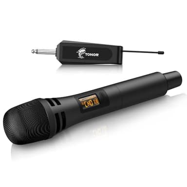 TONOR Micro Karaoke sans Fil, UHF Microphone Dynamique Chant Portable à Main avec Récepteur Rechargeable pour Karaoké Discours Mariage DJ Spectacles Église Classe Conférences TW310 Noir