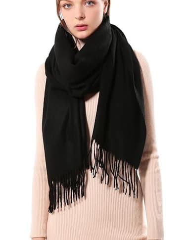 W.Best Écharpe Femmes Élégant Cachemire Foulards Pashmina Pour Automne Hiver Écharpea Chaud de Grande Taille, 200 * 70 cm,Ws012-noir,Taille unique