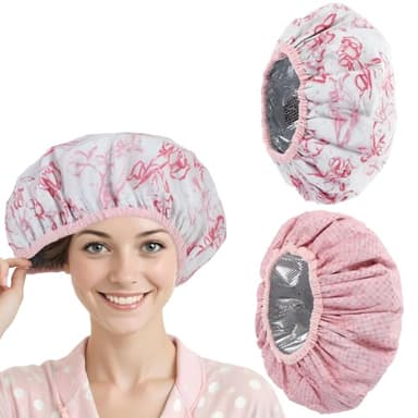 JJUNW Lot de 2 bonnets chauffants imperméables à l'eau double couche pour traitement des cheveux