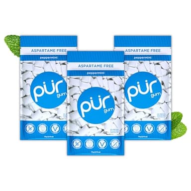 PUR Gum | Chewing-Gum Sans Sucre | Au Xylitol | Végétalien, Sans Aspartame et Sans Gluten | Gum Naturel Au Goût De Peppermint, 55 Pièces (Lot De 3)