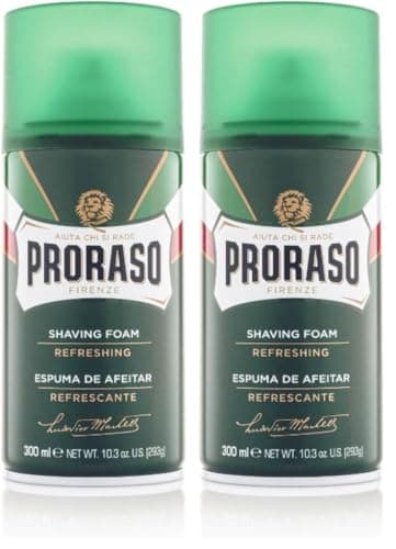 Proraso Mousse à raser, 300ml, Mousse à raser pour hommes rafraîchissante et tonifiante à l'huile d'eucalyptus et au menthol, Fabriqué en Italie, Vert (Lot de 2)